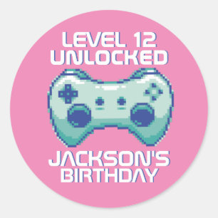ピクセルゲーマーガールレベルアンロックゲーム誕生日 ラウンドシール