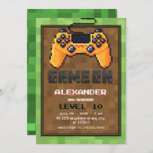 ピクセルゲーマーレベルアップ誕生日招待状 招待状 (正面/裏面)