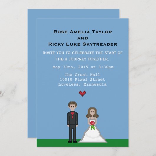 ピクセルゲーマー新郎新婦の結婚式の招待 招待状 (正面/裏面)