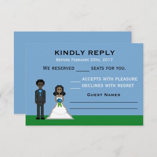 ピクセルゲーマー新郎新婦ウェディングRSVPカード 出欠カード (正面/裏面)