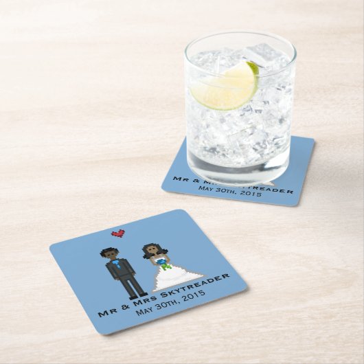 ピクセルゲーマー新郎新婦結婚のコースター スクエアペーパーコースター (インサイチュ)