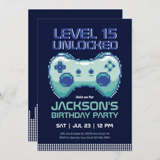 ピクセルゲーミングゲーマーボーイビデオゲームプレーヤー誕生日 招待状 (正面/裏面)