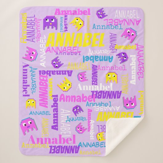 ピクセルゲーミングピンク紫の黄色の女の子の名前 シェルパブランケット (正面)