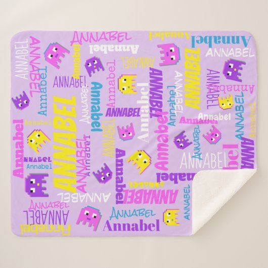 ピクセルゲーミングピンク紫の黄色の女の子の名前 シェルパブランケット (正面(横))