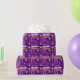 ピクセルゲームエイリアン13th誕生日カスタム紫 ラッピングペーパー