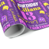 ピクセルゲームエイリアン13th誕生日カスタム紫 ラッピングペーパー (ロールコーナー)