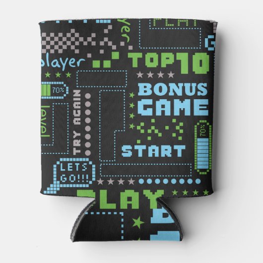 ピクセルゲームスタイル:抽象芸術のシームレスなパターン 缶クーラー (正面)