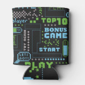 ピクセルゲームスタイル:抽象芸術のシームレスなパターン 缶クーラー (裏面)