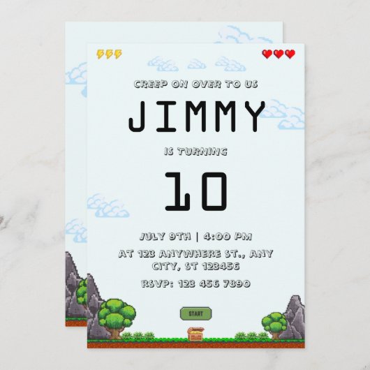 ピクセルゲーム誕生日招待状 招待状 (正面/裏面)