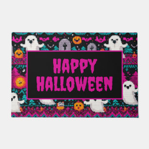 ピクセルゴーストのハロウィンセーター柄 ドアマット