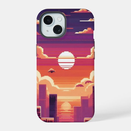 ピクセルサンセットシティ iPhone 15ケース (裏面)
