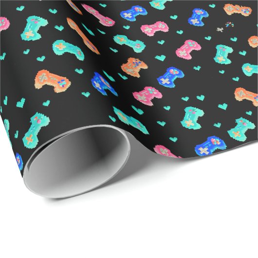 ピクセルハートとコントローラのラッピング紙- Invert ラッピングペーパー (ロールコーナー)