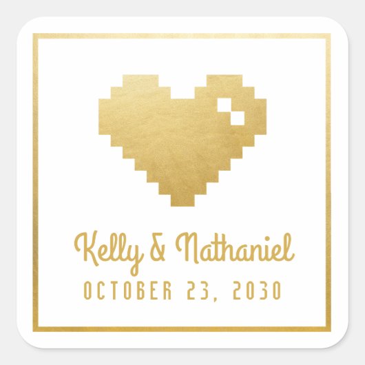 ピクセルハートゲーマー結婚式の引き出物シール スクエアシール (正面)