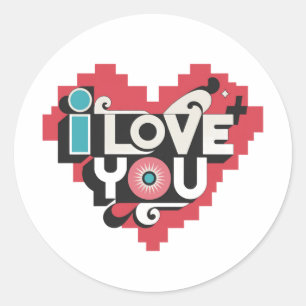 ピクセルハート レトロタイプのI Love You ラウンドシール