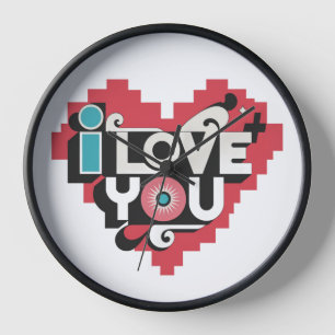 ピクセルハート レトロタイポグラフィー I Love You 壁時計