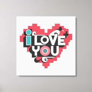 ピクセルハート I Love You レトロタイポグラフィ キャンバスプリント
