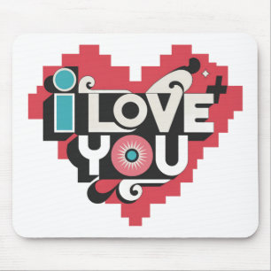 ピクセルハート I Love You レトロタイポグラフィ マウスパッド