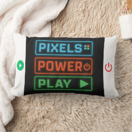 ピクセルパワープレイゲーマー枕 - レトロピクセルアートF ランバークッション