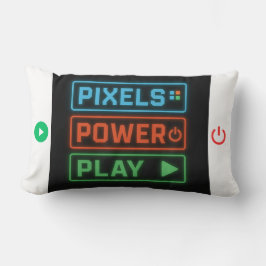 ピクセルパワープレイゲーマー枕 - レトロピクセルアートF ランバークッション