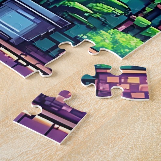 ピクセルパーソナライズされたアートの植物と猫 ジグソーパズル (側面)