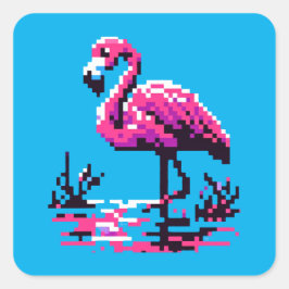 ピクセルフラミンゴ – 鮮やかレトロアート熱帯鳥 スクエアシール