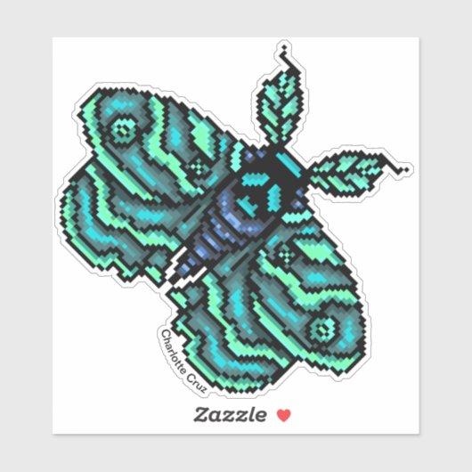 ピクセルブルーモスとスカルデザイン シール (シート)