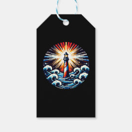 ピクセルライトハウス – 海波と沿岸ビーコン ギフトタグ