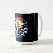 ピクセルライトハウス – 海波と沿岸ビーコン コーヒーマグカップ (正面右)