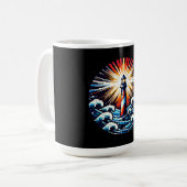 ピクセルライトハウス – 海波と沿岸ビーコン コーヒーマグカップ (正面左)