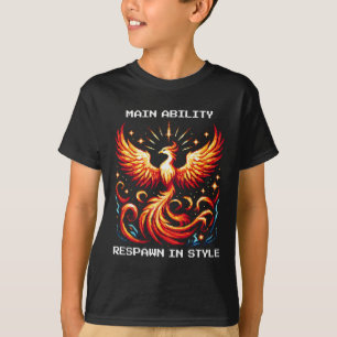 ピクセルリバイバルゲーマーアートの鳳凰をスタイルでリスポーン Tシャツ