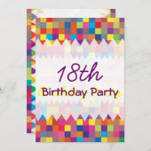 ピクセルレインボースクエアパターン誕生日 招待状 (正面/裏面)