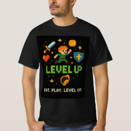ピクセルレトロスタイルのレベルアップゲーマーTシャツ Tシャツ
