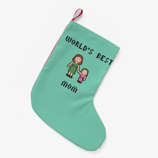 ピクセルワールドの女の最高の子ママクリスマスストッキング スモールクリスマスストッキング (正面 (吊り時))