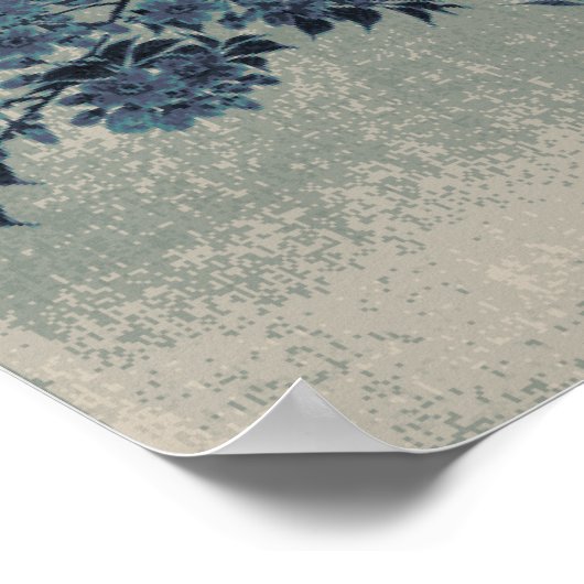 ピクセルヴィンテージムーンライトさくらんぼの花 ポスター (角)