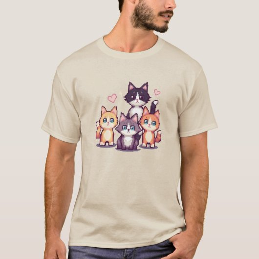 ピクセル化されたカラフルな子猫たち Tシャツ (正面)