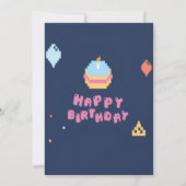 ピクセル化されたゲーマーのレベルアップ誕生日招待状 招待状 (裏面)