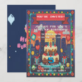 ピクセル化されたゲーマーのレベルアップ誕生日招待状 招待状 (正面/裏面)