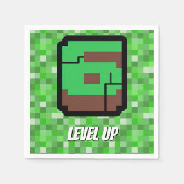 ピクセル化されたゲーマーグリーンビルディングレベルアップ6 スタンダードカクテルナプキン