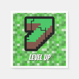ピクセル化されたゲーマーグリーンビルディングレベルアップ7 スタンダードカクテルナプキン