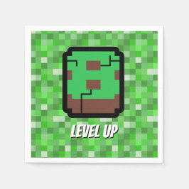 ピクセル化されたゲーマーグリーンビルディングレベルアップ8 スタンダードカクテルナプキン