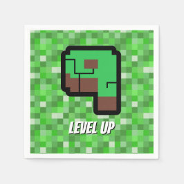 ピクセル化されたゲーマーグリーンビルディングレベルアップ9 スタンダードカクテルナプキン