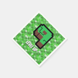 ピクセル化されたゲーマーグリーンビルディングレベルアップ9 スタンダードカクテルナプキン