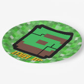 ピクセル化されたゲーマーグリーンビルレベルアップ 6 ペーパープレート (アングル)
