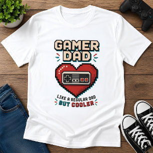 ピクセル化されたゲーマーパパ ピクセルハート レトロコントローラー Tシャツ