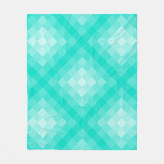 ピクセル化されたターコイズ繰り返しパターンの濃淡 フリースブランケット (正面)