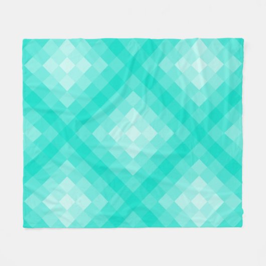 ピクセル化されたターコイズ繰り返しパターンの濃淡 フリースブランケット (正面(横))