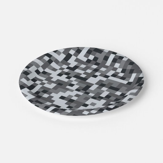 ピクセル化されたビデオゲームの黒と灰色の誕生日パーティー ペーパープレート (アングル)