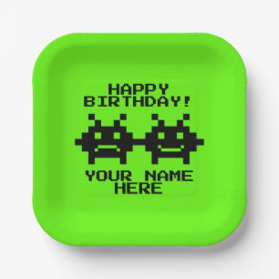 ピクセル化されたビデオゲームアイコン紙誕生日プレート ペーパープレート
