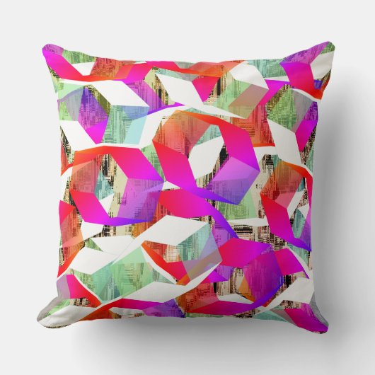 ピクセル化されたピンクと白から緑の六角形 クッション (正面)