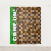 ピクセル化されたブロックゲーム誕生日背景のゲーム タペストリー (正面)